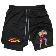 Bermuda Dri Fit Dupla com Forro Compressão Bolso Interno para Celular Street Fighter Proteção UV