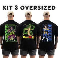 Kit com 3 Camisetas Camisas Oversized Anime para Academia Treino Streetwear 100% Algodão