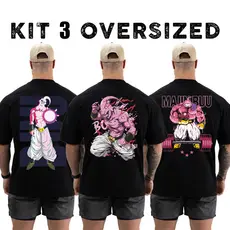 Kit com 3 Camisetas Camisas Oversized Majin Boo para Academia Treino Streetwear 100% Algodão