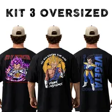 Kit com 3 Camisetas Camisas Oversized Top para Academia Vegeta Treino Streetwear 100% Algodão