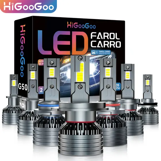 HiGooGoo Dois Anos G50 30000LM Carro De Led Lâmpadas 150W Par De Farol Luz H1 H3 H4 H7 H11 H27 HB3(9005) HB4(9006) 6500K