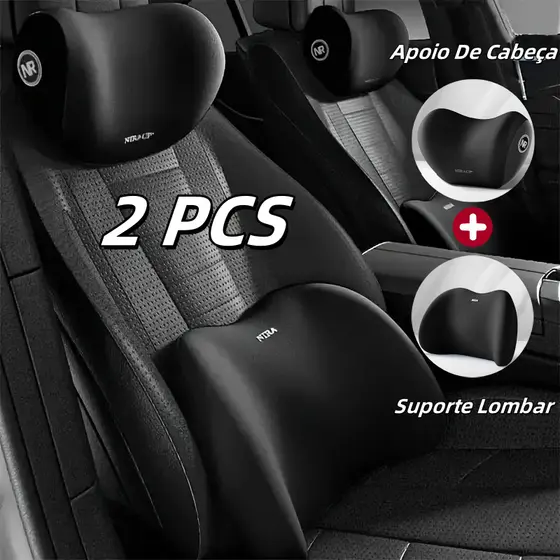 Conjunto De Almofada Para Cabeça E Lombar Veicular Apoio Cadeira Banco Carro Espuma De Memória
