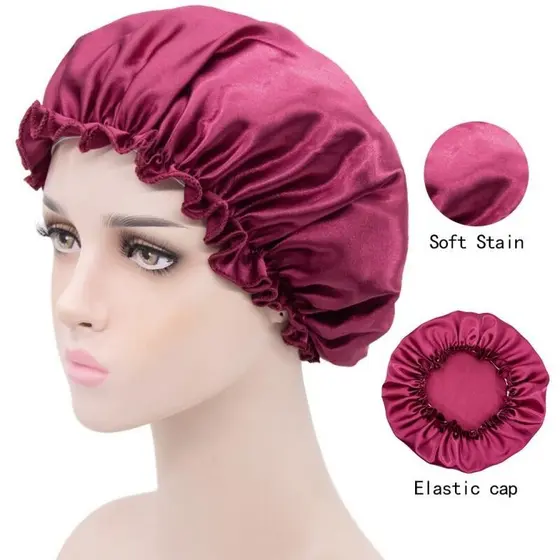 Boné Feminino De Cetim Reversível Sólido Para Cabelos Cacheados , Camada Dupla Ajustável , Touca Elástica Dormir , Cuida