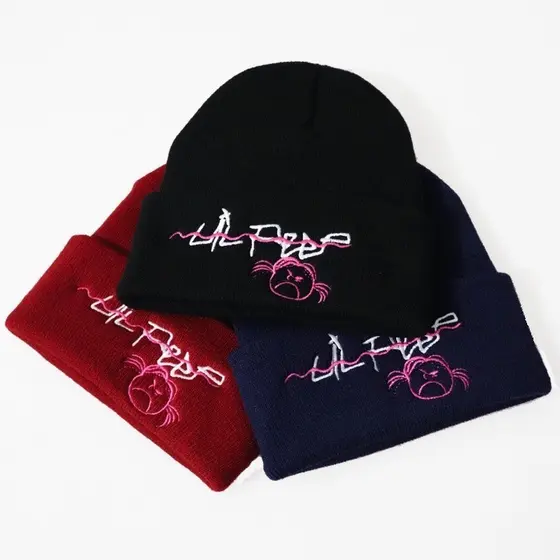 Lil Peep Beanie Bordado Homens Mulheres Gorro De Malha Chapéu Skullies Inverno Quente Unissex Esqui Hip Hop