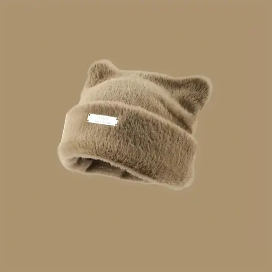 Gorro Decorativo Com Etiqueta De Ferro Orelhas , Fofo De Pelúcia Quente Para Gato De Pele Sintética De Inverno , Chapéu 