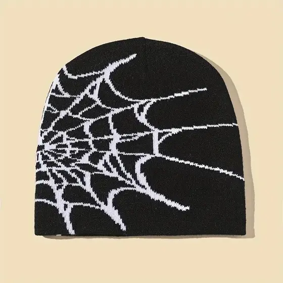 Gorro Gótico Unissex Moderno Com Teia De Aranha , Calor De Inverno , Estilo Giratório De Cabeça , Malha Popular Europa E