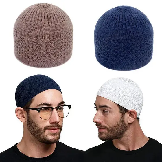 Novo Unissex De Malha Muçulmano Chapéus De Oração Masculino Gorros Boné Primavera Outono Quente Islâmico Envoltório Cabe
