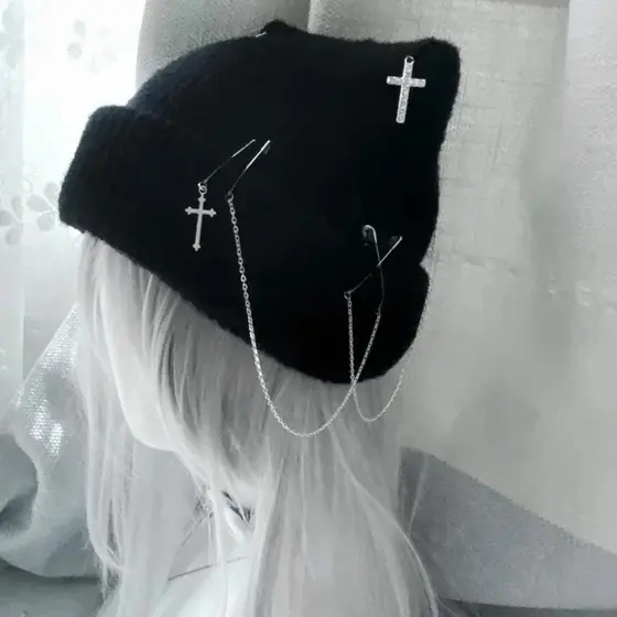 Gorro De Malha Gótico Para Mulheres Y2K Chapéu De Orelha De Gato Artesanal Crochê Crânio Feminino Adolescentes Subcultur