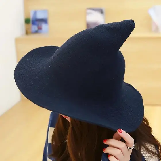 Chapéu Feminino De Bacia Pontiaguda Halloween Wool Wizard Tricô Pescador