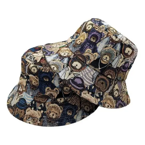 Coreia Bonito Urso Pescador Chapéu De Algodão Linho Boné Moda Jacquard Protetor Solar De Aba Grande Capa Dobrável Rosto 