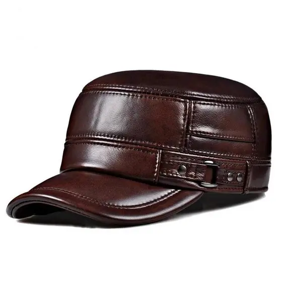 Boné De Couro Genuíno De Inverno Masculino Bonés Planos Chapéu Militar Do Exército Elegante Homem Beisebol Britânico Vin
