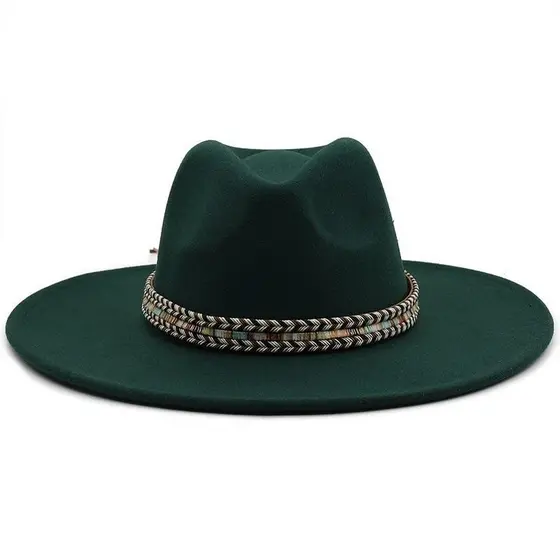 Chapéu De Feltro Feminino Fedoras Jazz Masculino-Coco Ao Ar Livre Vintage Chapéus Aba Grande 9.5 Cm