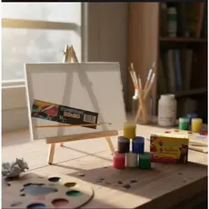 Kit Telas Pintura 20x30cm Algodão Uso Artístico +Cavalete 25x39 +6 guaches+ pincel Leia a Descrição