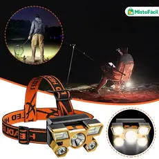 Lanterna Holofote de Cabeça 5 LED Super Brilhante à Prova D'Água USB Recarregável com 4 Modos