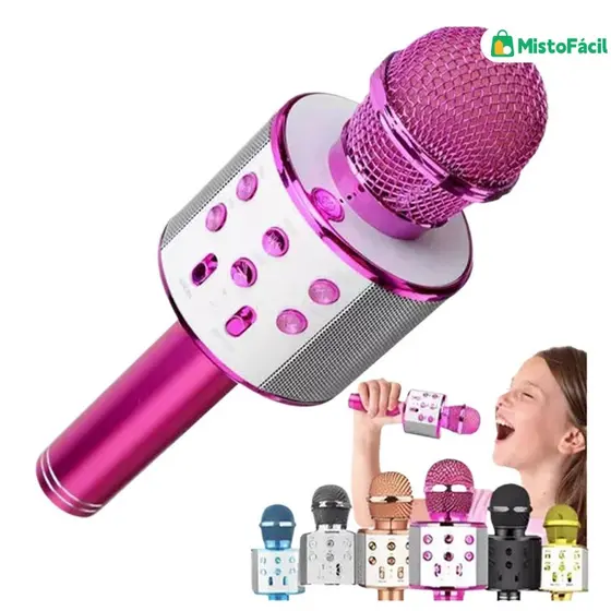 Microfone Infantil Karaokê com Bluetooth Efeito Voz Divertido Recarregável