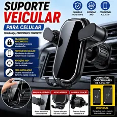 Suporte Veicular para Celular Universal Saída de Ar Trava Automática Rotação 360° Ajustável Compatível todos Celulares