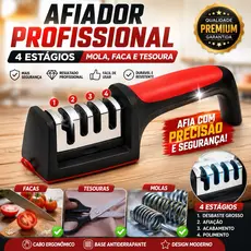 Amolador de Faca 4 Estágios Afiador de Facas e Tesouras Multifuncional Profissional Manual para Cozinha Churrasco