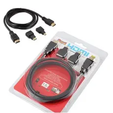 Cabo 1.5 Metros HDMI 3 em 1 Com Plug Adaptador Mini Micro HDMI Full HD