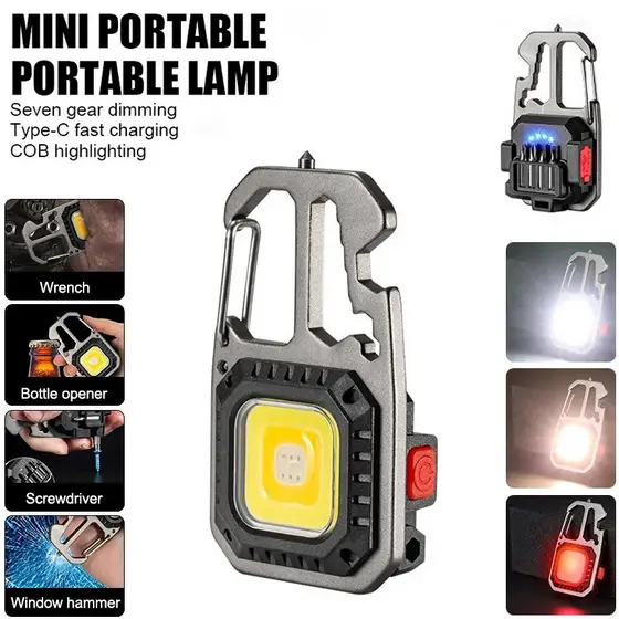 Lanterna LED Portátil para Chaveiro, Camping e Emergência com Martelo de Janela e Lâmpada Abridora