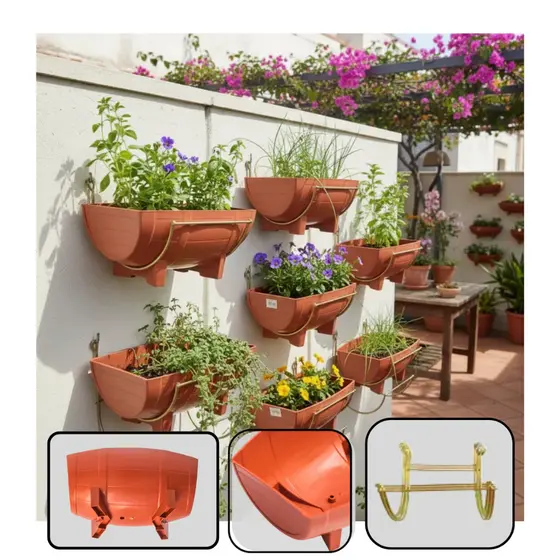 Kit 3 ou 5 Floreira Barril mais Suportes de Parede para Horta ou Jardim Vertical - 3/5 _F33__SF------