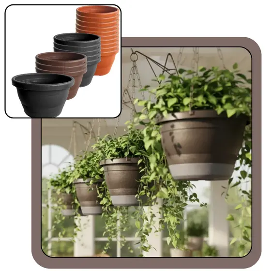 Vaso Cuia Grande 8L com Prato Autoirrigavel Vedado a Mosquitos Ideal Samambaias, Pendentes, Rosa do Deserto