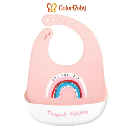 Babador de Silicone p/ Bebês e Crianças - c/ Cata-migalhas, Liso ou Estampado, Ajustável - ColorBaby