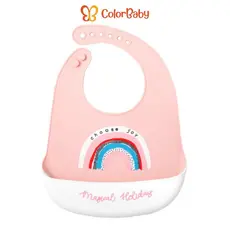 Babador de Silicone p/ Bebês e Crianças - c/ Cata-migalhas, Liso ou Estampado, Ajustável - ColorBaby