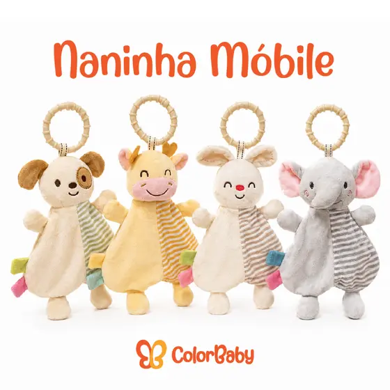 Naninha de Pelúcia Móbile Antialérgica para Bebês - com Alça para Pendurar - ColorBaby