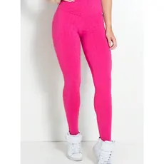 Legging Bolha Suplex Rosa Tira Disfarça Celulite Cós Alto 3D Textura Flocada Legue Cintura Alta Academia Leg
