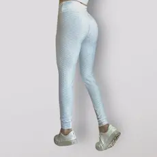 Legging Bolha Suplex Branca Tira Disfarça Celulite Cós Alto 3D Textura Flocada Legue Cintura Alta Academia Leg