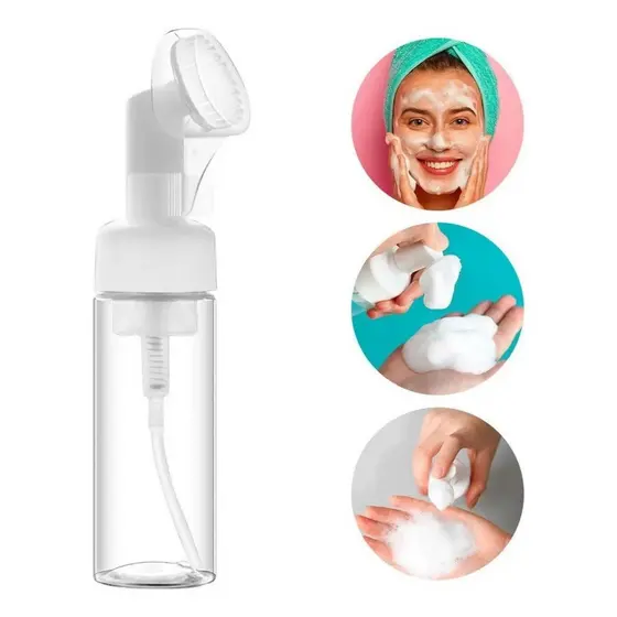 Frasco Pump Espumador 200ml com Escova de Silicone - Limpeza Facial Profunda e Prática
