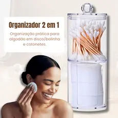 Porta Algodão e Cotonete Duplo em Acrílico Transparente | Organizador 2 em 1 com Tampa – SQ7750
