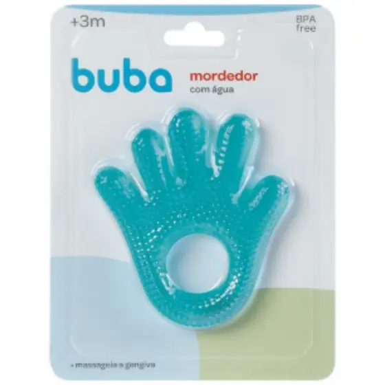 Mordedor BUBA Bebê Mãozinha AZUL c/Água Dentição Livre BPA