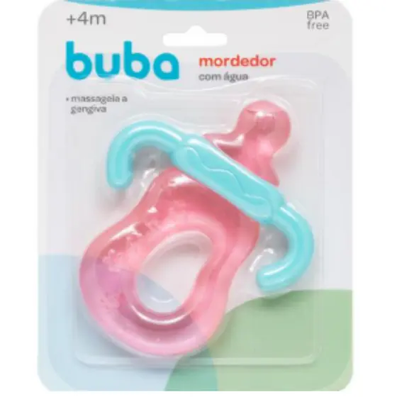 Mordedor BUBA Bebê C/Água Rosa para Dentição Seg. Livre BPA