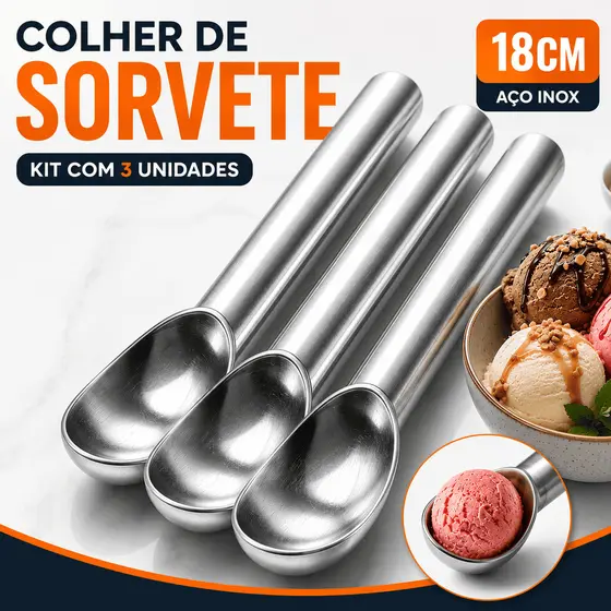 Kit 3 Colher De Sorvete Bola Em Aço Inox Profissional - Exclusivo