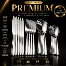 Jogo de Talheres 12/24/36/48 Peças Conjunto Kit Garfo Faca e Colher Prime Cozinha Aço Inox Premium