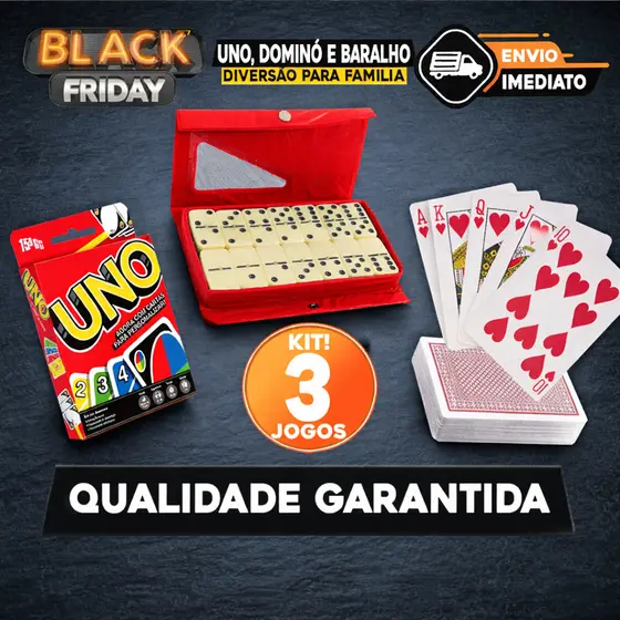KIT 3 Jogos - UNO, Dominó e Baralho