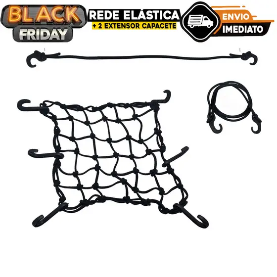 Rede Elástica Aranha + 2 Extensor Capacete Bagageiro Moto/Bicicleta/Carro/Barco