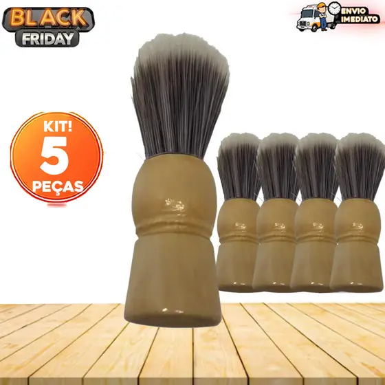 Kit 5 Pincel de Barbear para Barba Profissional - Aplicador de Espuma | Lavável, Macio, para Barbeiro e Uso Doméstico