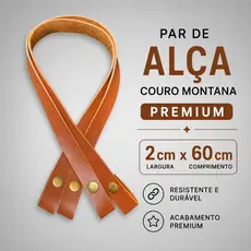 Par de Alça 2cmx60cm com Botão de Pressão em couro