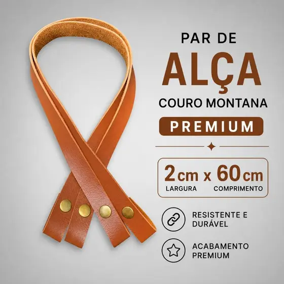 Par de Alça 2cmx60cm com Botão de Pressão em couro