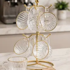 Jogo de Xícaras para Café 90ml Melina com Suporte Dourado