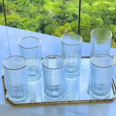 Jogo 6 Copos com Borda Dourada 370ml