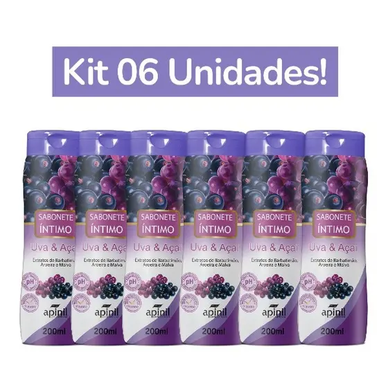 KIT 6 UNIDADES SABONETE ÍNTIMO UVA & AÇAÍ 200mL APINIL