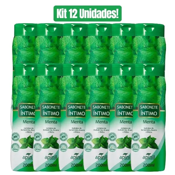 KIT 12 UNIDADES SABONETE ÍNTIMO FEMININO MENTA 200mL APINIL