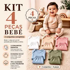 Kit 4 Peças De Body Manga Longa e Mijão Para Bebe Inverno