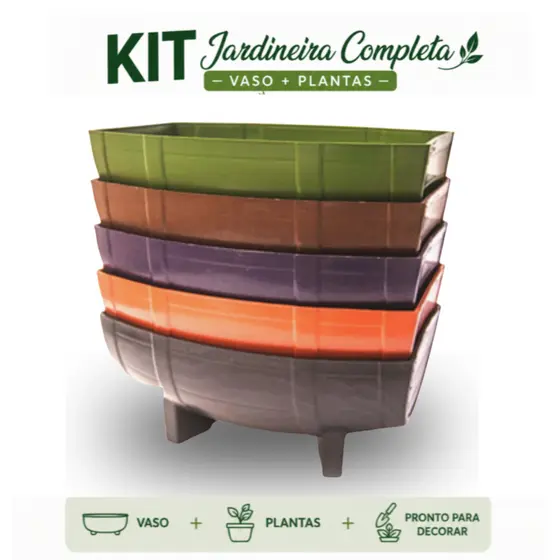 Kit Floreira Barril Vaso Jardineira Plástico Horta Flores Chão