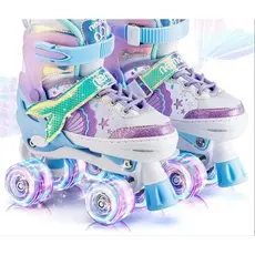 Patins Infantil 4 Rodas Menina Arco ÍRIS Freio Luz LED Varia Modelos