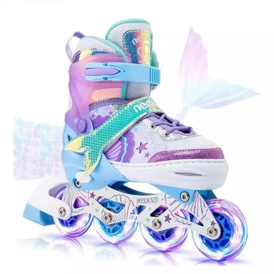Patins Roller Inline Infantil Ajustável Roxo Com Luz De Led promoçao