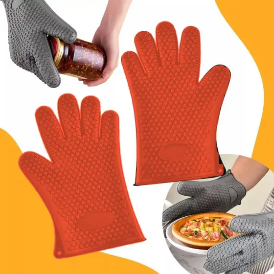 KIT 2 Luvas T茅rmicas De Forno Cozinha Fog茫o Silicone 5 Dedos Lav谩vel at茅 230 Graus